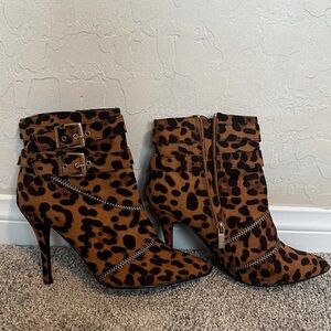 Anne Michelle Brown Leopard Heeled Boots